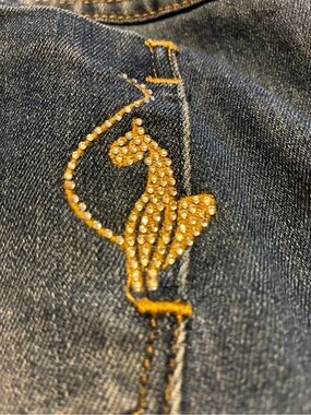 BabyPhat Rhinestone Cat Embellished Dark Blue Denim